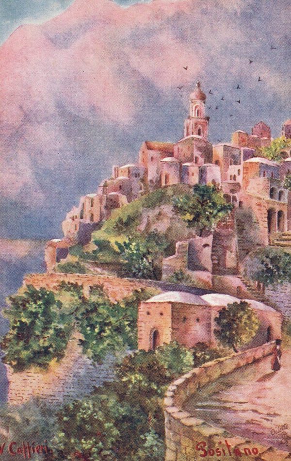 Painted postcard of Positano, about 1903